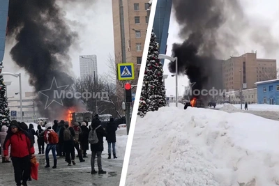 Улицу в Москве перекрыли из-за горящей «Газели»