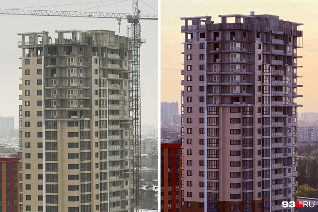 ЖК «Заря». 1 фото&nbsp;— январь 2026 года, 2 фото&nbsp;— октябрь 2026 года. Найдите отличия | Источник: Дарья Паращенко / 93.RU