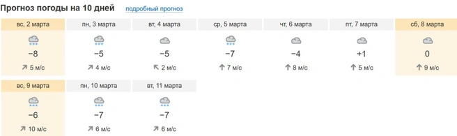 Краткий прогноз показывает среднюю температуру, так 7 марта потеплеет до +1 градуса | Источник: «Погода НГС»