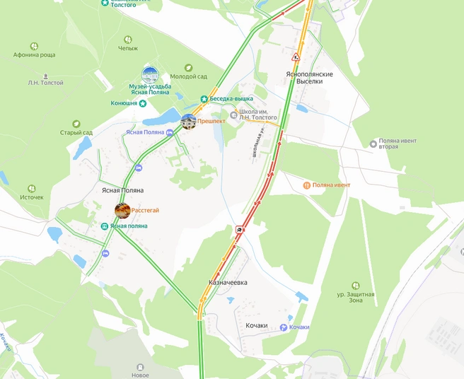 Пробка в районе Казначеевки из-за ДТП | Источник: yandex.ru/maps