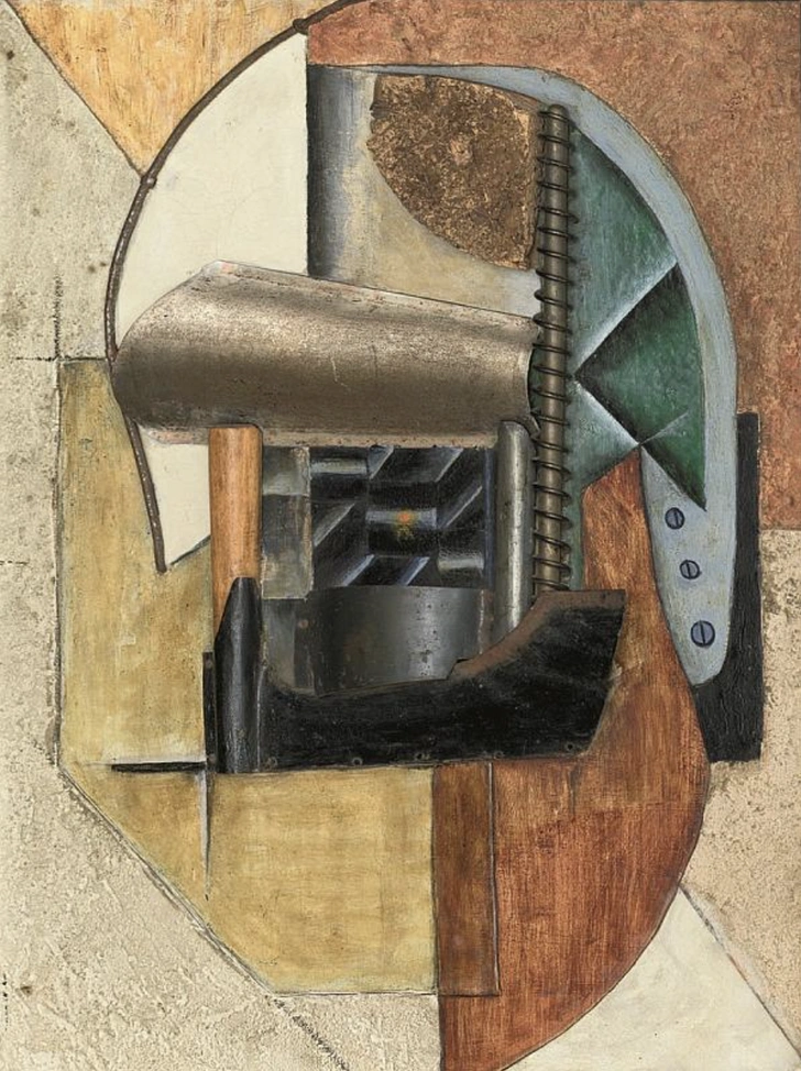 В. Стржеминский. «Орудия и продукты производства», 1919-1920. Доска, масло, гипсовая крошка, дерево, пробка, металл, эмаль. | Источник: rusmuseum.ru