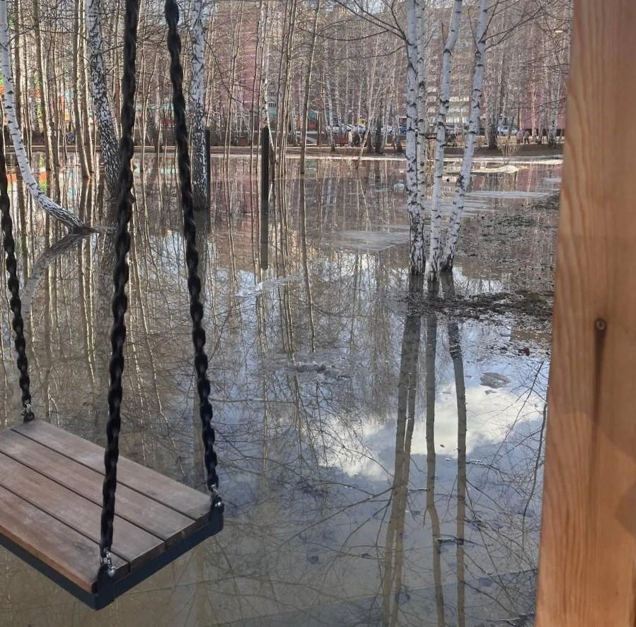 За качелями тоже стоит вода | Источник: читатель 72.RU