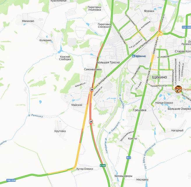Пробка в районе аварии | Источник: yandex.ru/maps