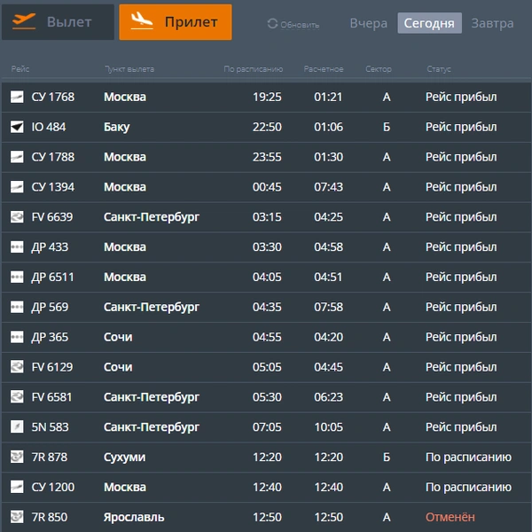 Рейсы, которые отменили или задерживают, выделены цветом | Источник: aviaperm.ru (скриншот)