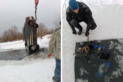 Со дна озера подняли автомобиль с трупом