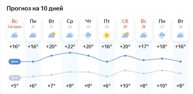 В среду воздух прогреется до +22 | Источник: Яндекс Погода