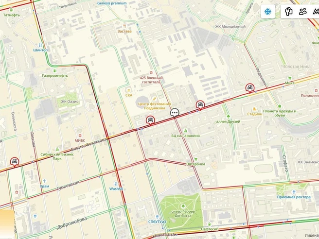 В картографических сервисах этот отрезок дороги обозначен бордовым цветом. | Источник: 2ГИС