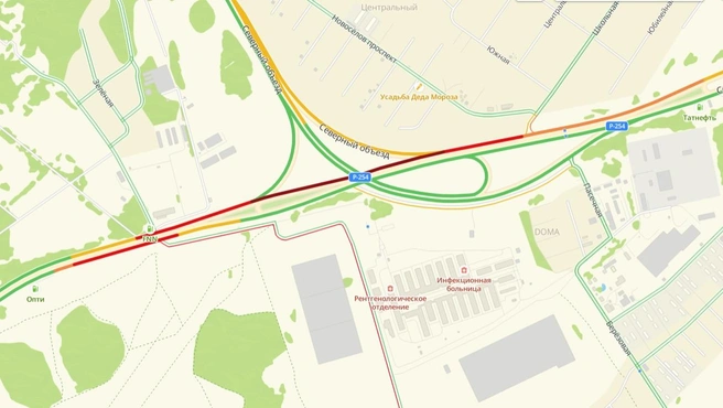 Затор возник в районе поселка Садовый | Источник: 2ГИС
