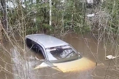 Toyota утонула в затопленном кювете под Нижним Новгородом