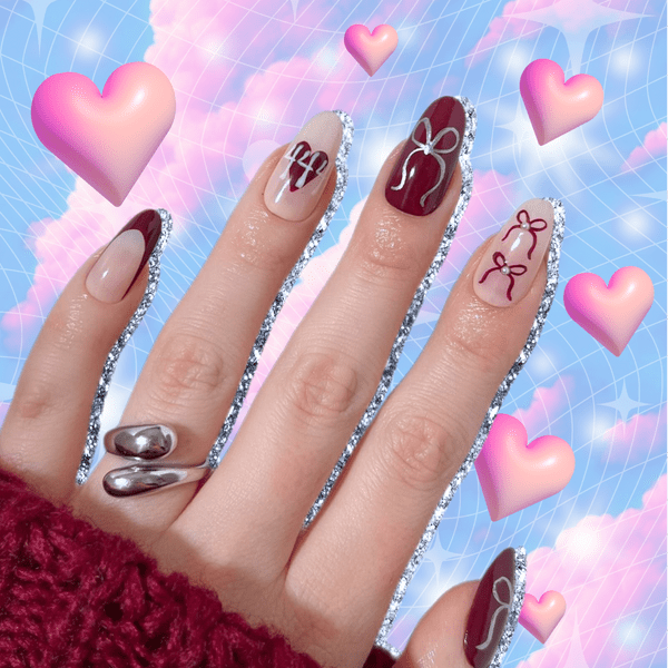 Маникюр с бантиками — самый модный дизайн ногтей на 14 февраля