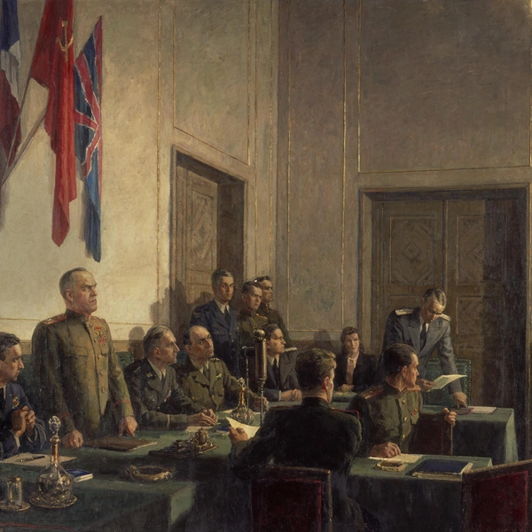 Кукрыниксы. «Подписание Акта о безоговорочной капитуляции Германии». 1946 | Источник: akg-images via Legion Media