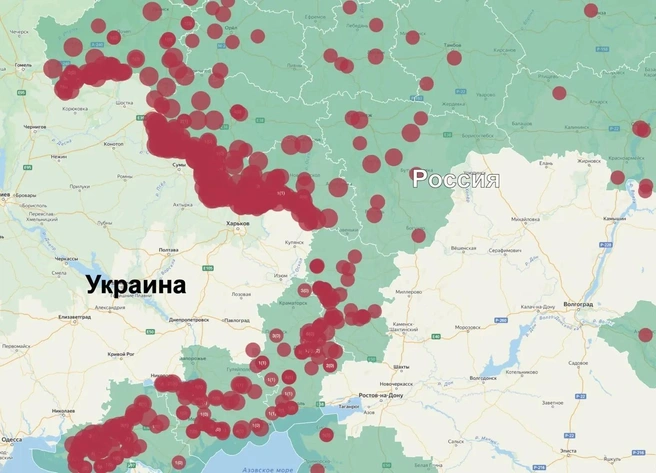 Карта обстрелов регионов России за неделю с 28 сентября по 4 октября | Источник: Родион Мирошник / max.ru