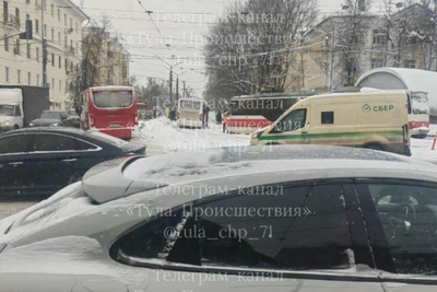 Bus Stuck on Tram Tracks in Tula