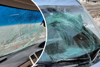 Кусок льда с перехода разбил стекло минивэна в Новосибирске