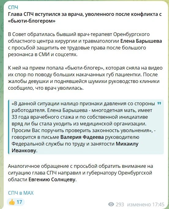 Сообщение Совета по правам человека РФ | Источник: СПЧ / T.me