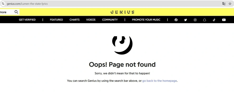 На сайте Genius, где был размещен текст песни «Государство», эта страница удалена | Источник: Genius