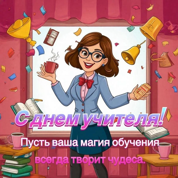 Открытка ко Дню учителя, поздравление ко дню учителя, поздравление ко дню учителя от класса, красивое поздравление ко дню учителя, оригинальное поздравление ко дню учителя, Какого числа День учителя, открытки ко дню учителя, поздравление с днем учителя | Источник: Шедеврум