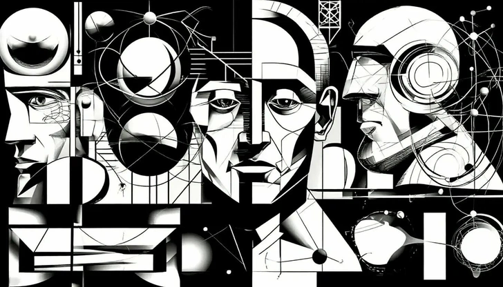 Стилизация под черно-белый графический кубизм | Источник: Шедеврум