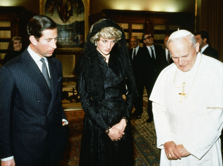 Принц и принцесса Уэльские в гостях у Иоанна Павла II в Ватикане, 19 апреля 1985