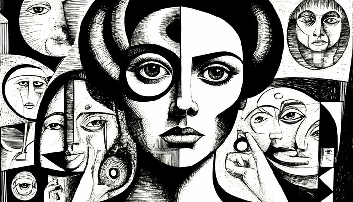 Стилизация под черно-белый графический кубизм | Источник: Шедеврум