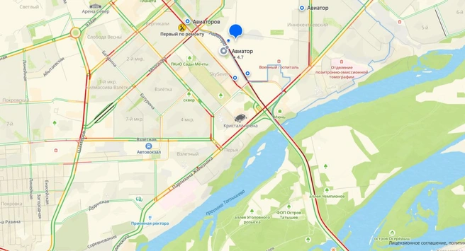 Стоит весь Октябрьский мост | Источник: скриншот 2ГИС