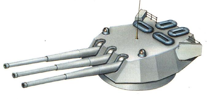 Башня главного калибра тяжелого крейсера «Сталинград». По замыслу она должна была стрелять как обычными, так и ядерными снарядами на дальность до 127 км! На крыше башни видны четыре пробковых спасательных плота | Источник: Михаил Дмитриев