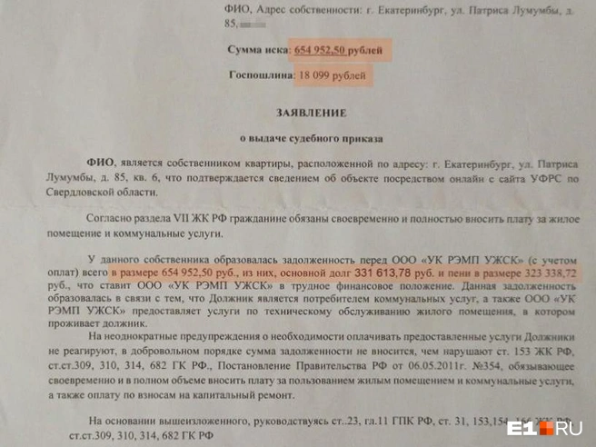 Половина долга&nbsp;— это сумма пеней | Источник: Ксения, читательница E1.RU