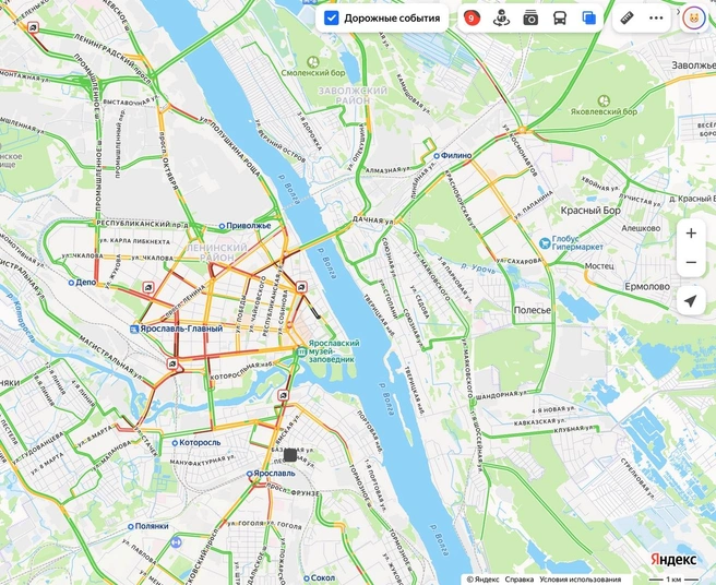 Транспортная ситуация в городе оценивается в 9 баллов | Источник: «Яндекс Карты»