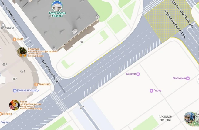 Парковку запретят возле оперного театра от Плехановской до Театрального проезда | Источник: yandex.ru/maps