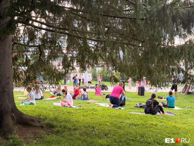 В другой части парка регулярно проводят йогу и открытые тренировки | Источник: Полина Краснопевцева / E1.RU