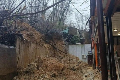 В Адлере спасатели третий раз удаляют деревья после оползня