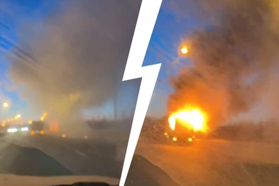 Truck Catches Fire on Bridge in Yaroslavl