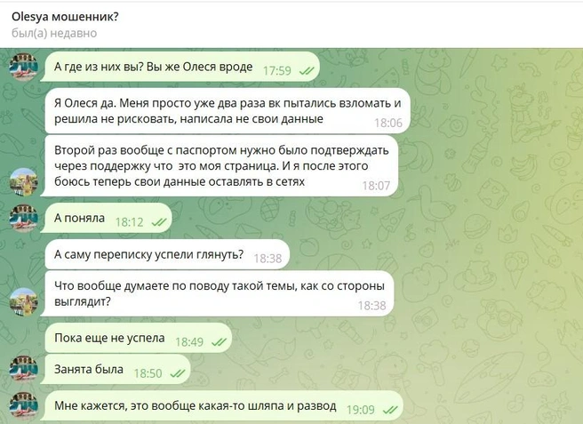 В переписке Олеся была убедительной | Источник: Скриншоты из Telegram