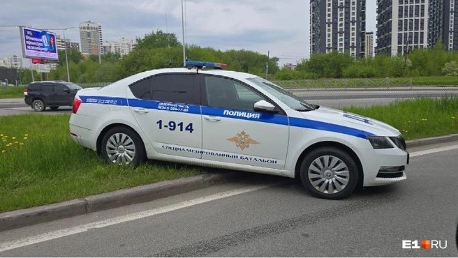 Автомобилистов возмутило, что служебная Skoda оказалась на газоне | Источник: читатель E1.RU