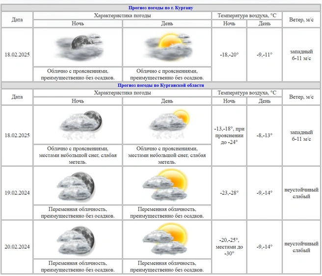 18 февраля ожидается слабая метель | Источник: Курганский ЦГМС