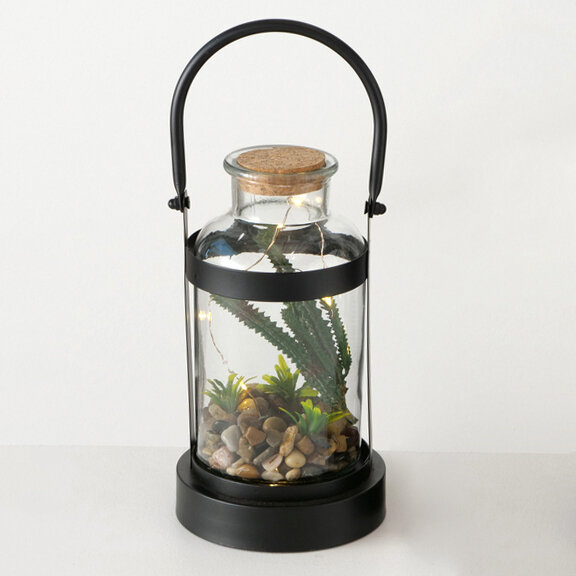 Декоративный светильник-флорариум Тринити с кактусом, Boltze, 23 см
