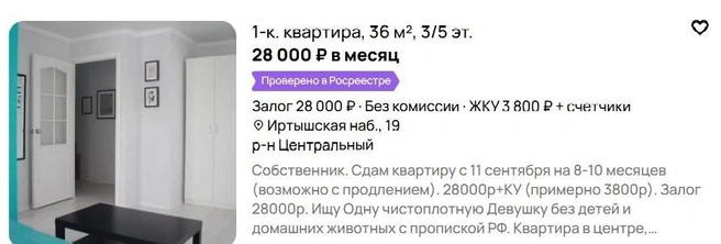 Для допуска в хорошие квартиры нужно соблюсти множество условий | Источник: сайт объявлений