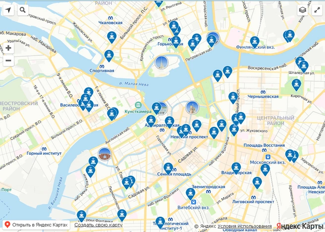 Карта фонтанов Петербурга | Источник: vodokanal.spb.ru