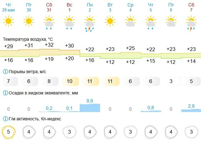 Больше всего осадков прольется на Самару 2 июня | Источник: Gismeteo