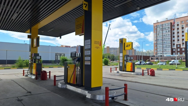 В «Роснефть» в Заозерном только завезли бензин, поэтому она пустая | Источник: Александр Лисихин / 45.RU 