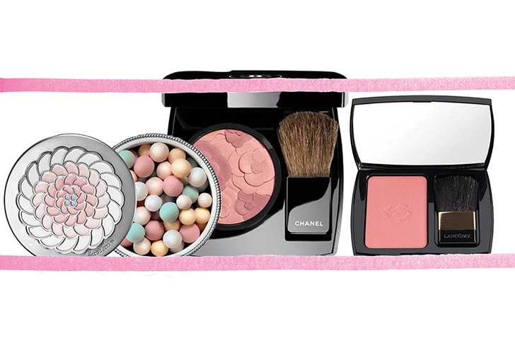 Пудра в шариках Meteorites Perles, Guerlain; румяна Blush Camélia Rosé, Jardin de Chanel; румяна Blush Subtil, Lancôme