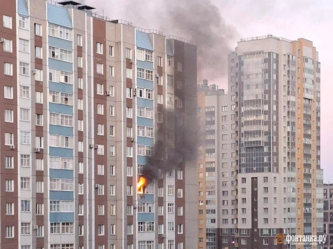 Огонь полыхает в многоэтажке на Дунайском | Источник: читатель «Фонтанки»