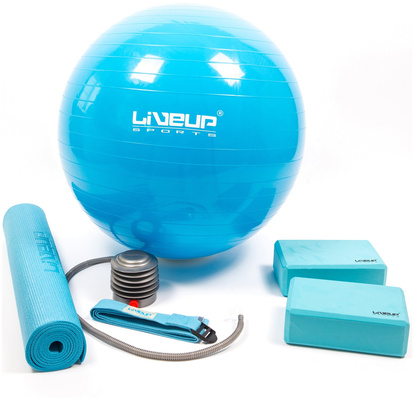 Набор для йоги (коврик для йоги, 2 блока для йоги, лента, мяч, насос) LiveUp YOGA SET (коврик для йоги, фитбол, насос, 2 блока для йоги, лента) Синий