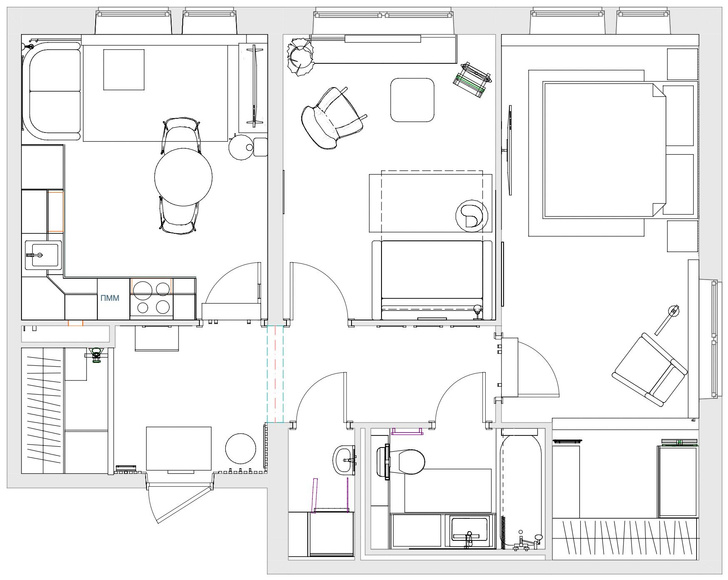 Разноцветная квартира 60 м² в Москве