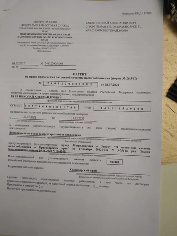 Истёкший патент на деятельность по уходу за престарелыми и инвалидами | Источник: Сайт пансионата