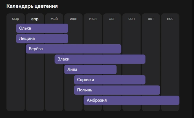В воздухе уже есть пыльца ольхи и лещины, а скоро подоспеет главный весенний аллерген — береза | Источник: Яндекс.Карты