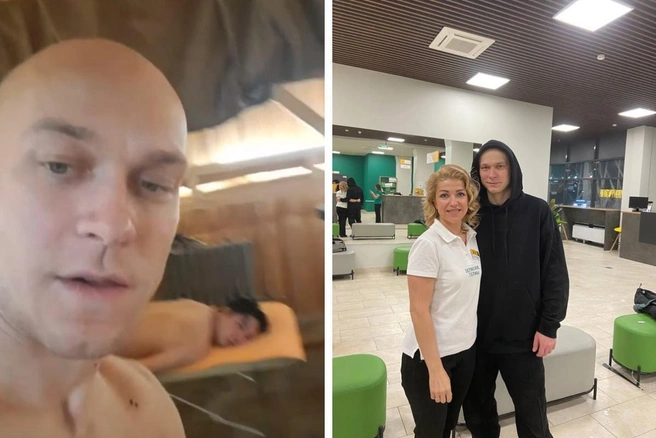 Юра Борисов не отказал сотруднице терм в фото (справа) и показал кабинет, где находится «Правило» (слева) | Источник: «Пермские термы» / Vk.com