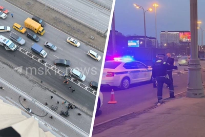 Москва в пробках после аварии с мотоциклистом