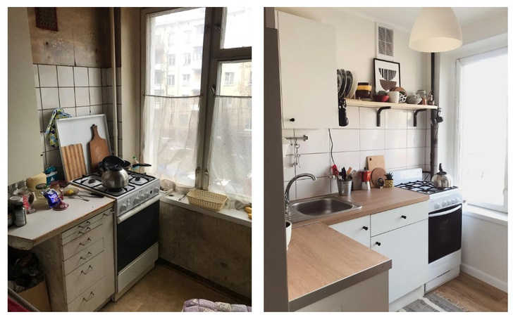 ремонт на кухне до и после