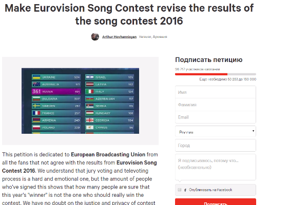 Петиция за пересмотр результатов «Евровидения»